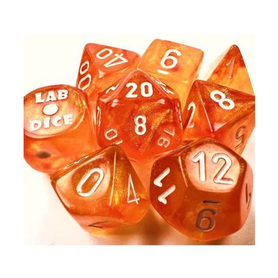 Borealis Blood Orange Luminary Dice with White Numbers 7+1 Dice Set 16mm (5/8in) Chessex