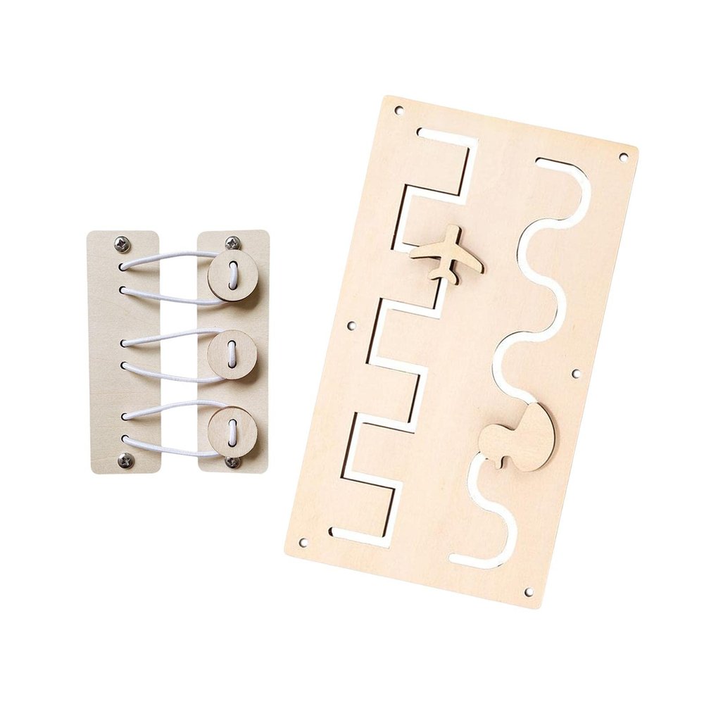 2Pcs Montessori Busy Board Practical Basic Motor Skills Activities Early Educational Learning for Boys Girls Kindergarten New Year (Tail Button)
