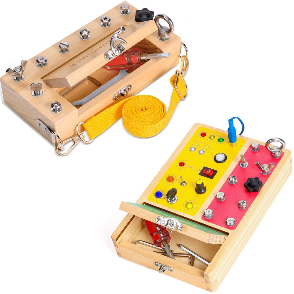 Tilhumt Montessori Screwdriver Board Set for Kids, Storage Wooden Toddler Real Tools and Light Switch Toy for Toddlers Educational Travel Toys for Kids 3 4 5 Year Old