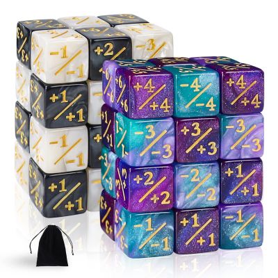 48 Pieces MTG Dice Counters Token Dice, Magic The Gathering Glitter Sparkle, Loyalty Starry Marble D6 Cube Compatible with MTG, CCG, Card Gaming Accessory (Black White & Blue Purple)