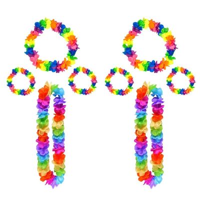 8 Packs Hawaiian Flower Party Supplies of Hula Garland Necklaces Bracelets Headband