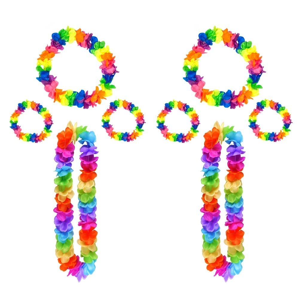 8 Packs Hawaiian Flower Party Supplies of Hula Garland Necklaces Bracelets Headband