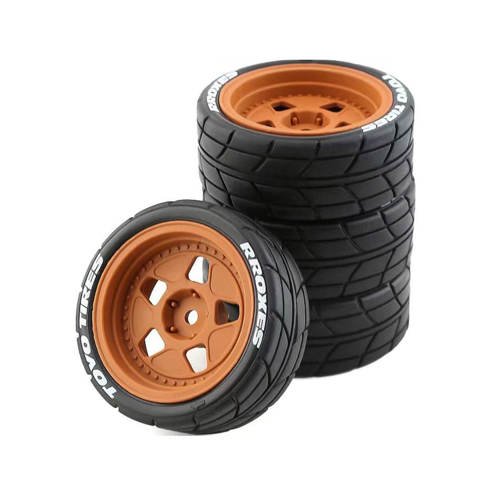 HUOOQT 4pcs/Set Classic Drift Tire RC Tyres Compatible with for 1/10 Ken Block RV Rally, RC Car Modification Part 1/10 General Tire (Orange)