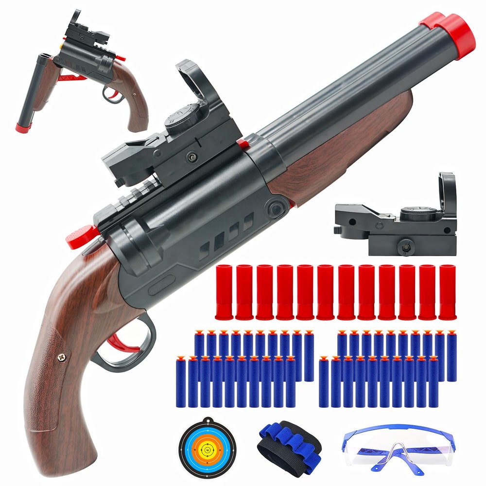 Double Barrel Toy Foam Blaster - Foam Squirt with Suction Dart and Catridge, 2 in 1 Foam Dart Blaster with Suction Dart and Catridge for Kids Teen Adults, Outdoor Toys for 8+ Year Old Boys & Girls1