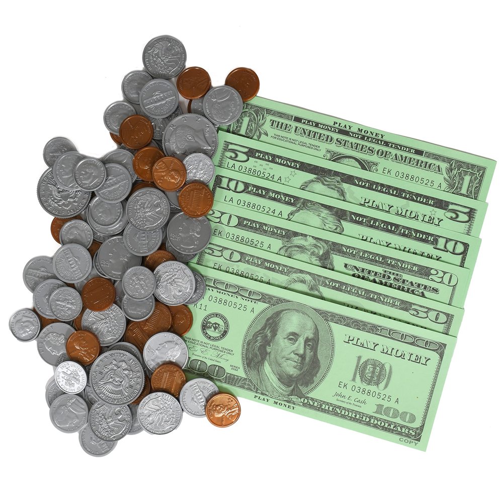 Learning Advantage Play Money Set | Bills & Coins | 100 Bills and 94 Coins | Early Math Manipulatives for Kids | Pretend Money Designed Like Real Currency