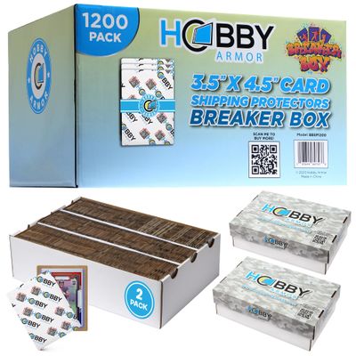 1200 Pack Trading Card Shipping Protector by Hobby Armor, 3.5" x 4.5" with Rounded Corners, Vibrant Multi-Color Card Protectors to Guard Cards From Dings, Bulk Breaker Box, Includes Dual Storage Boxes