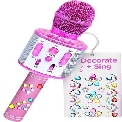 Move2Play, Kids Karaoke Microphone | Includes Stickers & Bluetooth | Kids Birthday Gift | Toy for All Ages 2, 3, 4, 5, 6+ Year Old Girls, Boys & Toddlers (White/Pink)