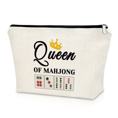 Sazuwu Mahjong Queen Game Makeup Bag Mahjong Lovers Gift for Women Players Cosmetic Bag Travel Pouch Lucky Gambling Gifts for Birthday Thanksgiving Christmas