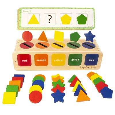 WOODENFUN Color Shape Sorting Toy for Toddler, Wooden Montessori Shape Sorter Color Matching Box Game, Learning Sensory Toys Gift for Boy Girl 3 Year Old