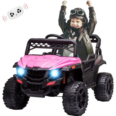 12V Ride On UTV, Kid Electric Powered Wheel Vehicle for Toddlers with Parental Remote Control,4 Wheels Spring Suspension,LED Lights,Music. Pink