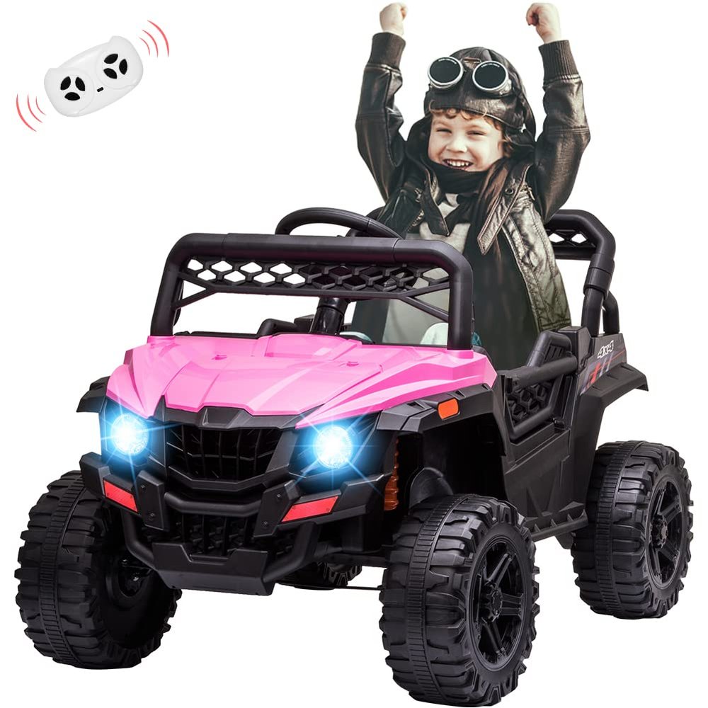 12V Ride On UTV, Kid Electric Powered Wheel Vehicle for Toddlers with Parental Remote Control,4 Wheels Spring Suspension,LED Lights,Music. Pink