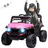 12V Ride On UTV, Kid Electric Powered Wheel Vehicle for Toddlers with Parental Remote Control,4 Wheels Spring Suspension,LED Lights,Music. Pink view 1