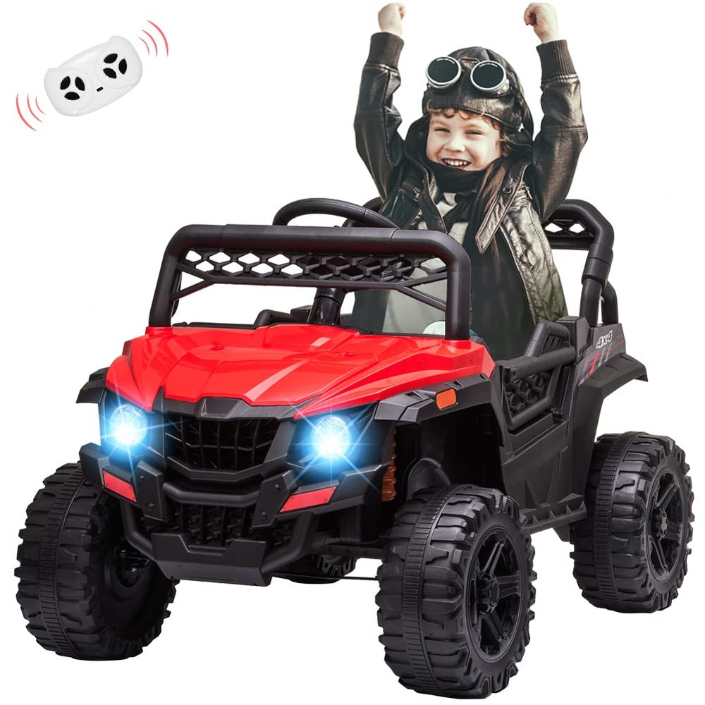 12V Ride On UTV, Kid Electric Powered Wheel Vehicle for Toddlers with Parental Remote Control,4 Wheels Spring Suspension,LED Lights,Music. Red