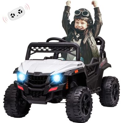 12V Ride On UTV, Kid Electric Powered Wheel Vehicle for Toddlers with Parental Remote Control,4 Wheels Spring Suspension,LED Lights,Music. White