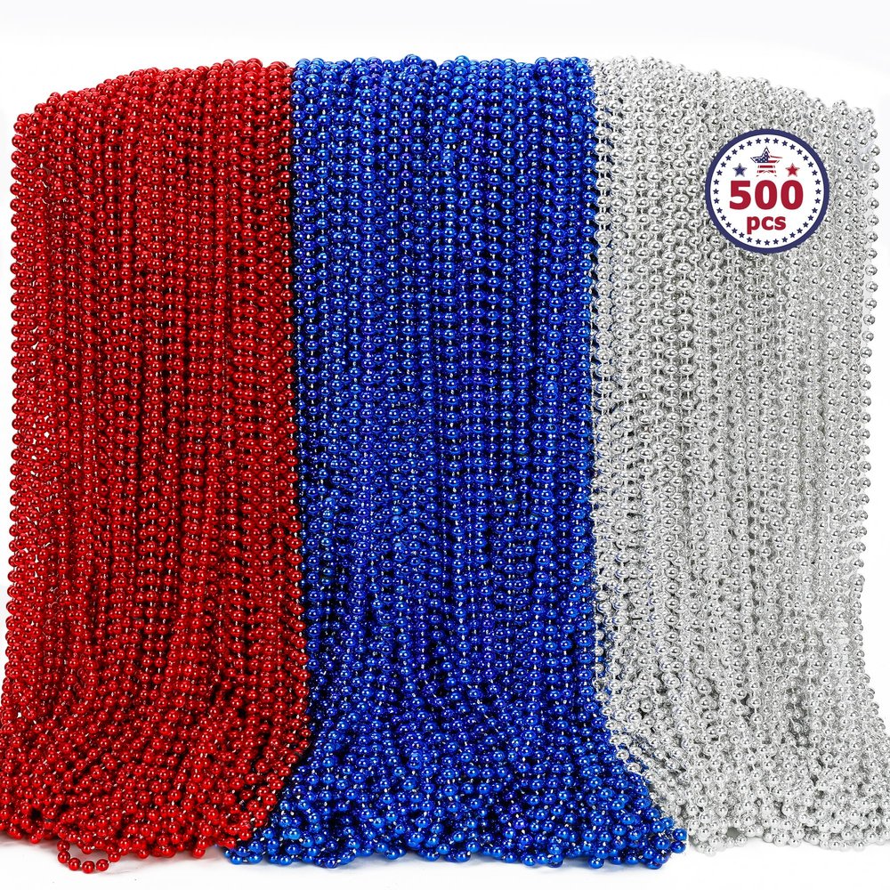 4th of July Accessories, Fourth of July Bead Necklaces, Metallic Patriotic Independence Day Red Blue White Necklace, 4th of July Necklace for Memorial Day Patriotic Parades Party Favors Supplies
