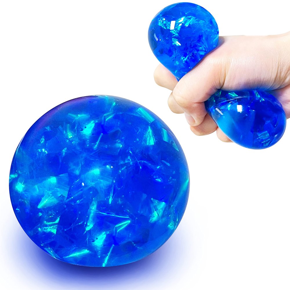 Blue Squishy Glitter Stress Balls for Kids and Adults - Stretch Stress Relief Squishy Ball, Pull and Squeeze - Squish Dough Ball Fidget Toys for Easter Basket Stuffers and Party Favors