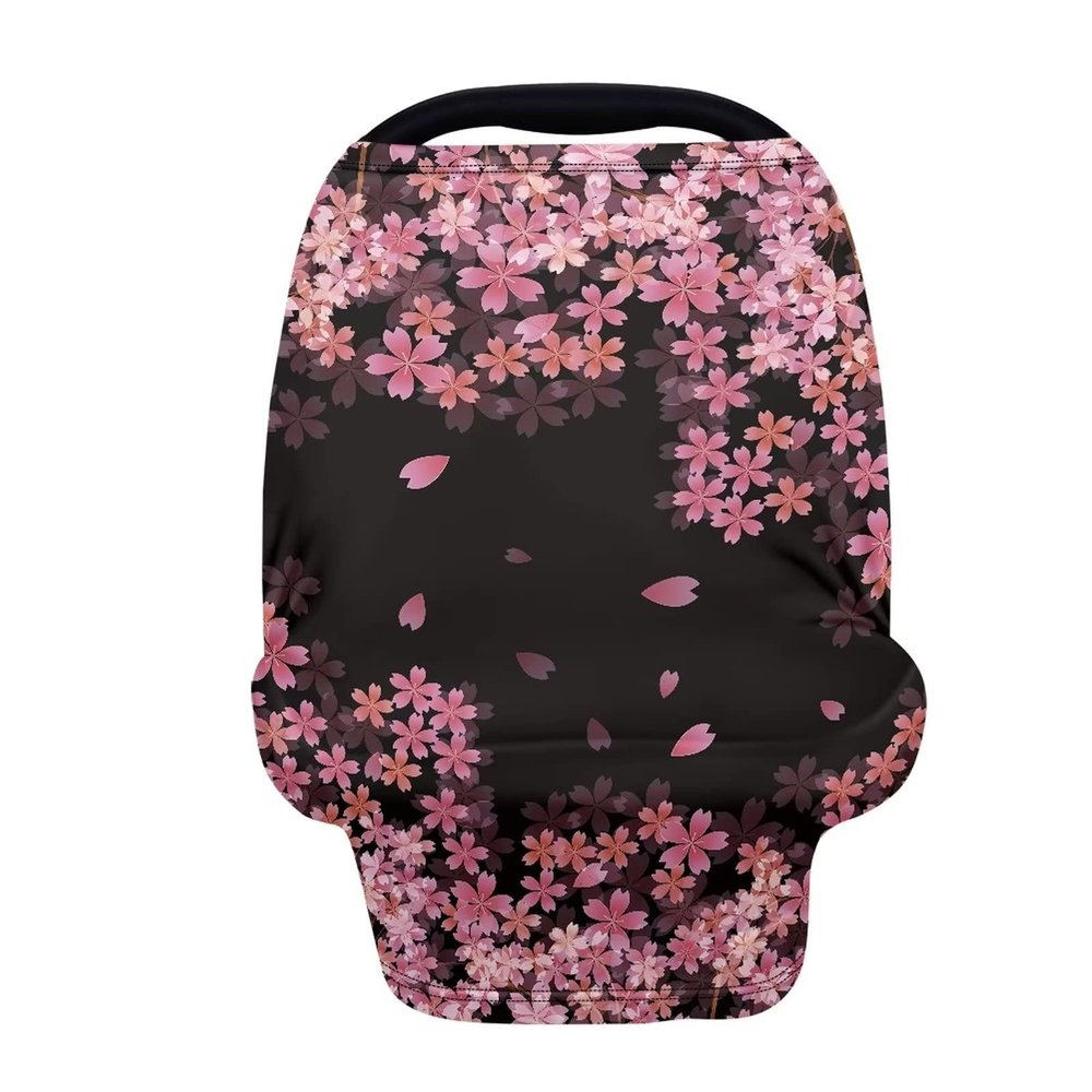 JEOCODY Car Seat Covers for Babies Cherry Blossom Elastic Pram Dust Cover Shopping Cart Cover Infant Carseat Canopy Shopping Cart Cover Multi-Use Nursing Breastfeeding Covers Nursing Scarf