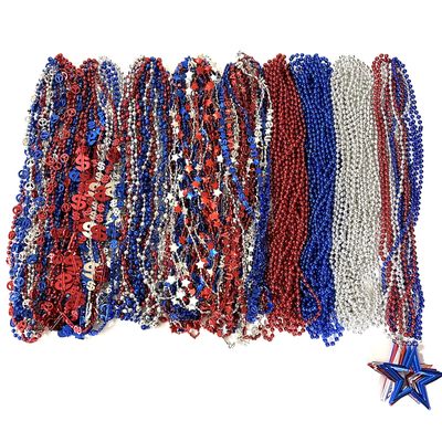 YSPPF 108 Pcs 4th of July Beads Necklace Bulk Red White Bule Independence Day Patriotic Star Necklaces Parade Decorations