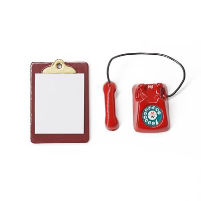 Odoria 1/12 Miniature Telephone and Clipboard Dollhouse Decoration Accessories, Red
