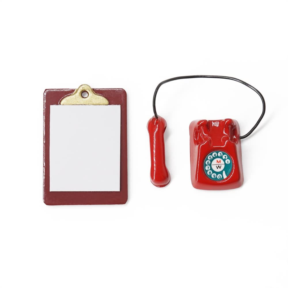 Odoria 1/12 Miniature Telephone and Clipboard Dollhouse Decoration Accessories, Red
