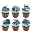 18pcs Blue Glitter Dessert Cupcake Topper Truck Car Transportation Vehicle Theme Decor Supplies Baby Shower Boys Girls Happy Birthday Party Decorations view 1