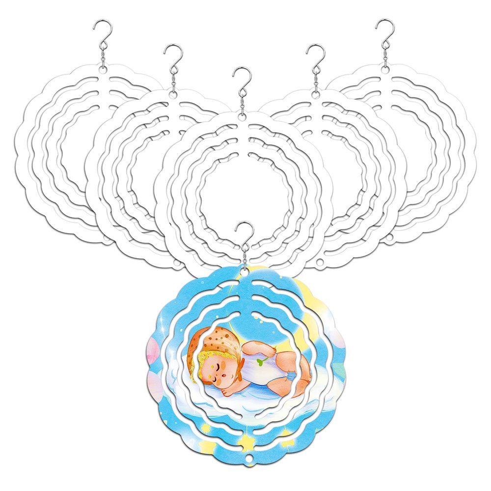 6 Pack 3 Inch Sublimation Wind Spinner Blanks, 3D Aluminum Wind Powered Kinetic Sculpture, Spinner Suspension Trim for Yards & GardensRound