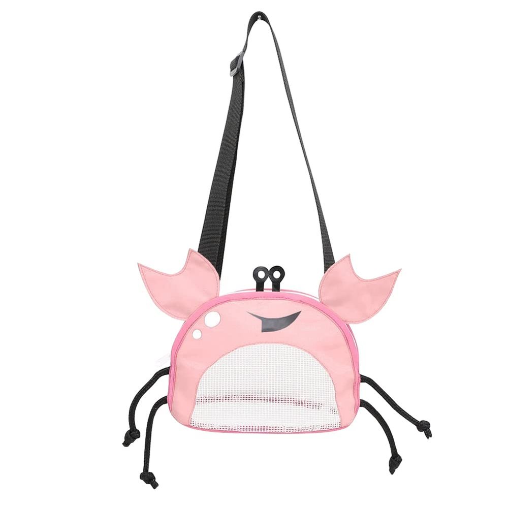 Beach Mesh Bag Crab Beach Shell Collecting Bags for Holding Beach Shell Toys Adjustable Shoulder Strap Oxford Cloth Picking Up Shells Storage Bag for Kids Boys Girls (Pink)