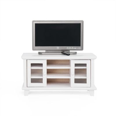 Odoria 1/12 Miniature TV Stand with Television and Remote Dollhouse Furniture Accessories, White