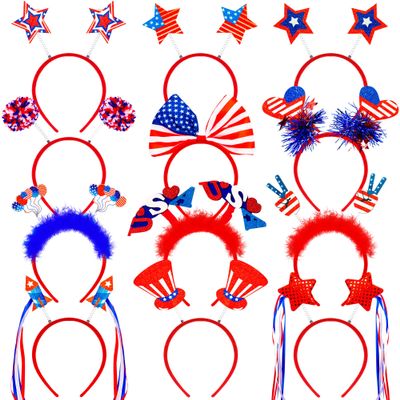 4th of July Headband, 12 PCS Patriotic Headbands with 12 Different Designs, Felt Patriotic Head Boppers Pack for Independence Day Parade Celebration Decoration, Veterans Day Decorations, USA Headbands