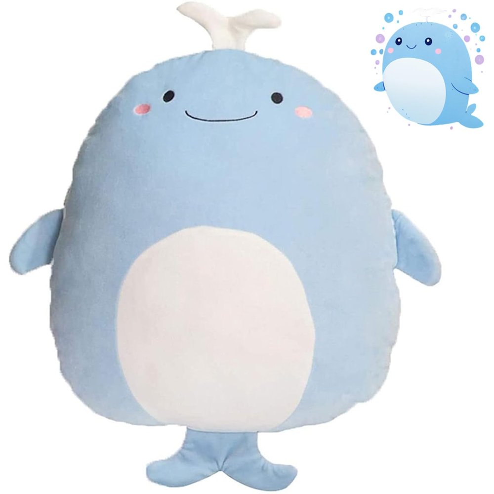 CASAGOOD Soft Flat Whale Plush Hugging Pillow Cute Blue Whale Stuffed Animal Plushies Toys Kids Anime Cushion for Birthday, Valentine's Day, Christmas...16.5 Inch