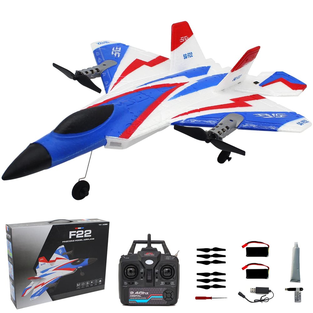 Leopmase RC Plane 4 Channel Remote Control Airplane, F-22 RC Airplane for Beginners Adult with Stunt Flying Xpilot Stabilization System & Aerobatic, Two Batteries, Gift Toy for Kids