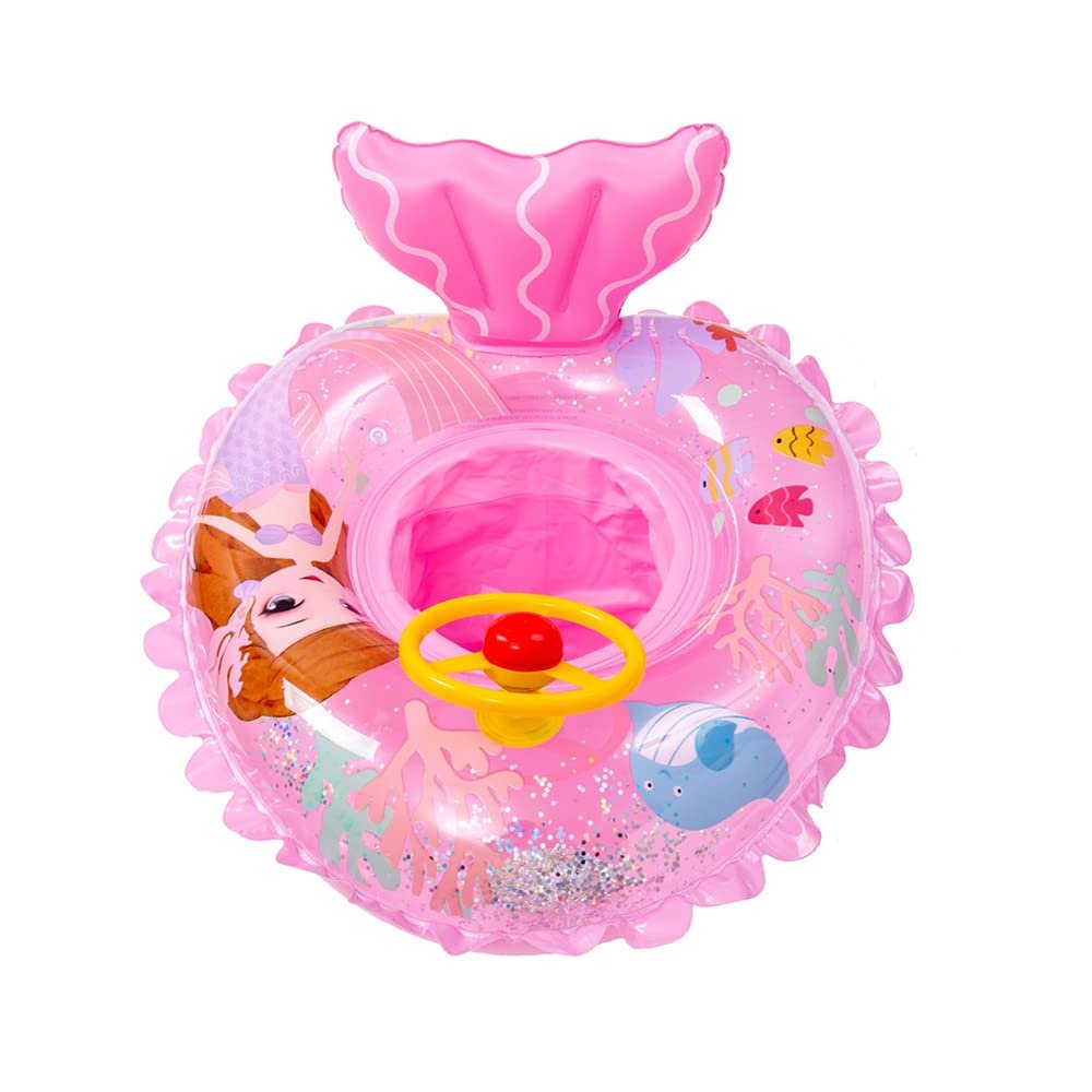 Baby Swimming Float Inflatable Baby Mermaid Swim Ring with Seat and Handle,Children Waist Float Ring Pool Floats Toys Fun Water Raft Lounge Party Supplies for Toddler 3 Years up Under 55lb