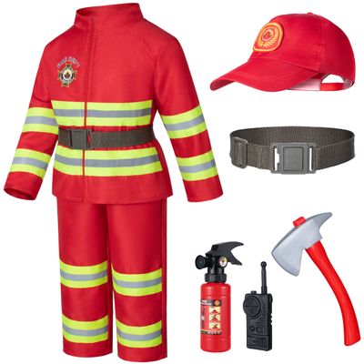 Child Fire Fighter Chief Role Costume Red for Kids(120cm 4-5 Years)