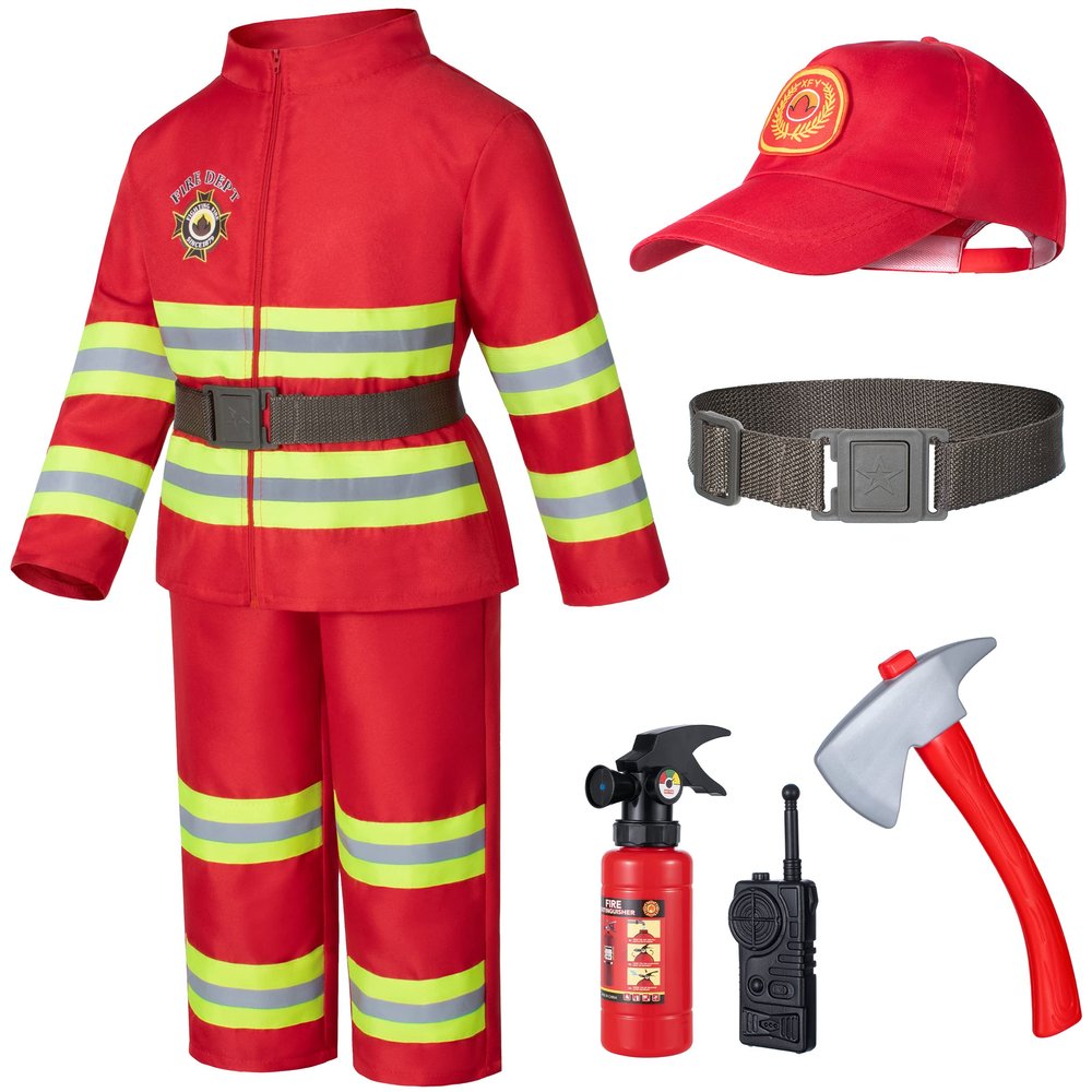 Child Fire Fighter Chief Role Costume Red for Kids(120cm 4-5 Years)