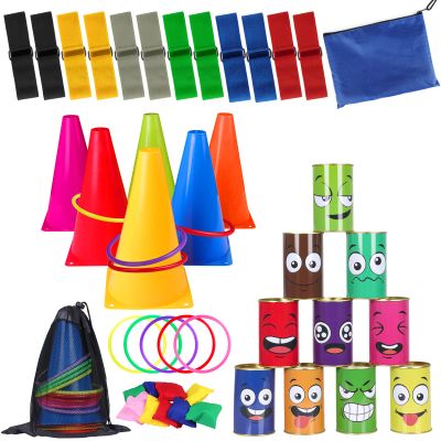 Waenerec 48PCS Carnival Games Combo Set 5 in 1 Team Building Games for Adults & Family School Field Day Carnival Theme Outside Yard Games