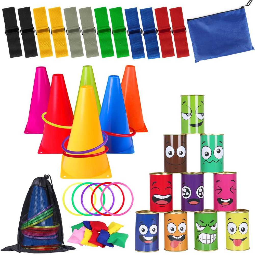 Waenerec 48PCS Carnival Games Combo Set 5 in 1 Team Building Games for Adults & Family School Field Day Carnival Theme Outside Yard Games