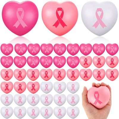 Wettarn 24 Pcs 2.8 Inch Breast Cancer Awareness Pink Ribbon Stress Balls Gifts Bulk for Breast Awareness Gifts Accessories Stress Relief Decorations for Women (Heart Style)
