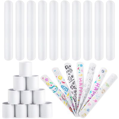 AMOR PRESENT Slap Bracelets Bulk, 64PCS White Slap Bracelets DIY Wrist Band Blank Snap Band for Kids Birthday Party Favors School Crafts Christmas Halloween Party Bag Fillers