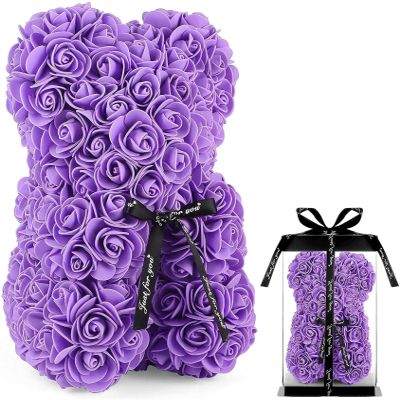 ANCATE PE Flower Simulation Immortal Rose Bear DIY Bubble Bear Valentine's Day Mother's Day Christmas Purple
