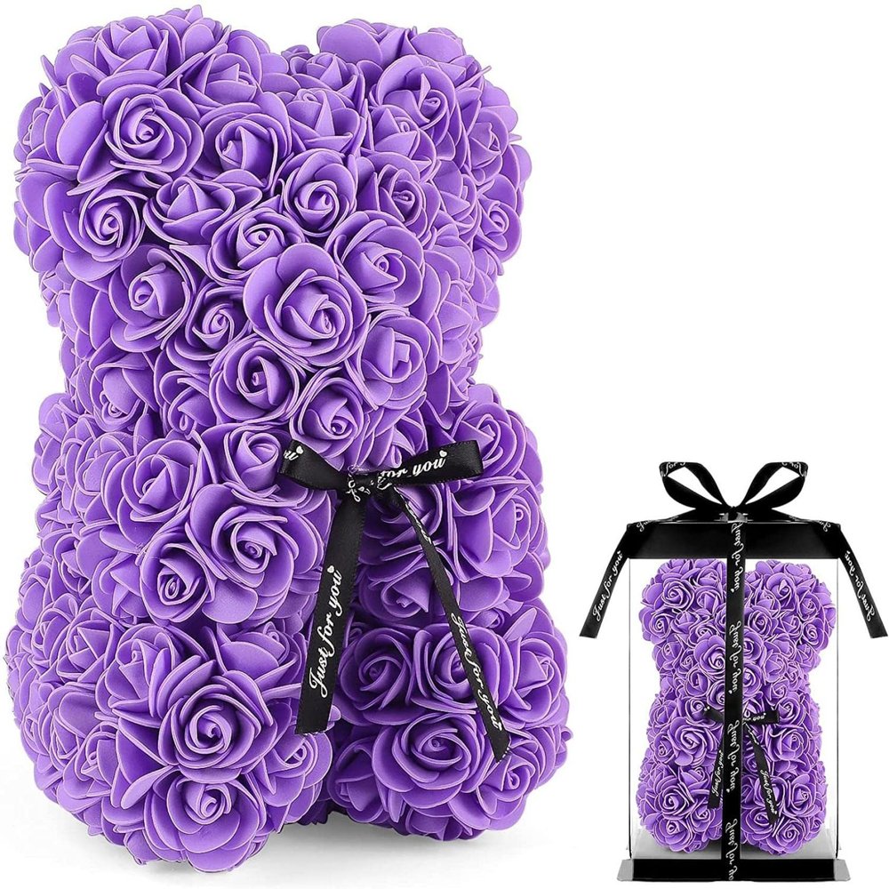 ANCATE PE Flower Simulation Immortal Rose Bear DIY Bubble Bear Valentine's Day Mother's Day Christmas Purple