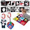 4 PCS Black and White High Contrast Baby Toys 0-3-6 Months Newborn Essential Toy for Babies Crinkle Sensory Book Brain Development Tummy Time Mirror Infant Carseat Rattle Christmas Stocking Stuffer view 1
