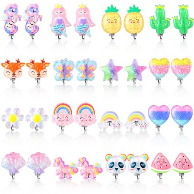 Bonuci 16 Pairs Kids Clip on Earrings for Girls,Cute Style