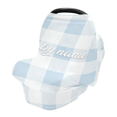 Personalized Baby Car Seat Cover for Babies, Custom Name Baby Car Seats Canopy for Boys Girls, Nursing Breastfeeding Stroller Covers for Infant Newborn, Shower Gift (Blue Plaid)