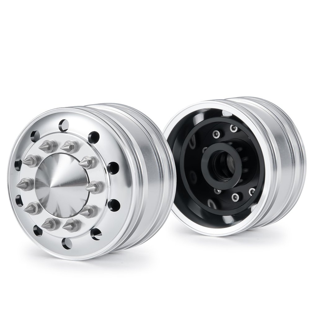 2Pcs Metal Front Wheels Beadlock Wheels Rims for 1/14 Tamiya Truck Tractor Cargo RC Car