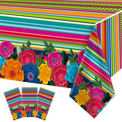 3 Pieces Mexican Fiesta Party Supplies Mexican Theme Tablecloths Fifth of May Table Covers Mexican Floral Stripes Tablecover for Happy Birthday Taco Weddings Baby Shower Party Favors Decorations