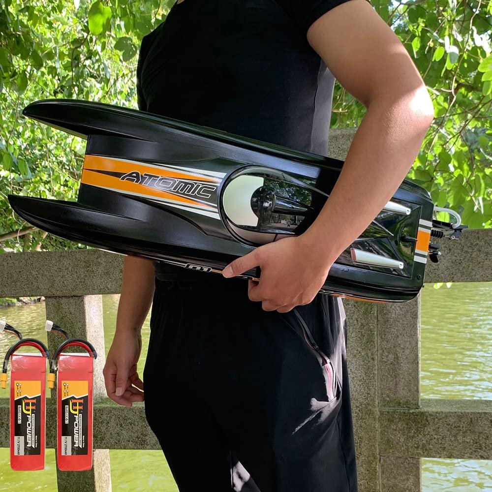 Ssccgym RTR RTF Large Brushless Racing Boat 55 km/h Fast Black Speed Boat for Youth Intermediate Adult Adds Retreat Function (2 Batteries)