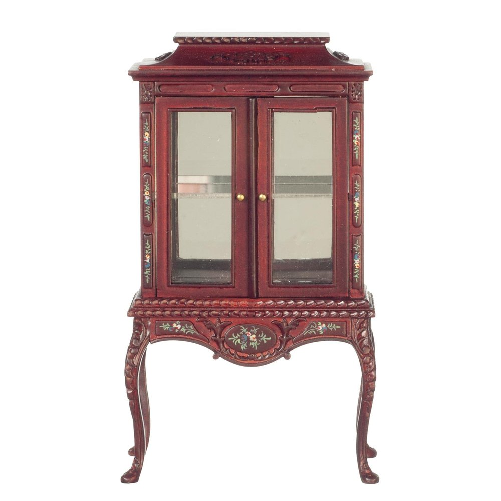 Melody Jane Dolls Houses Dollhouse China Cabinet on Legs Mahogany Hand Painted JBM Miniature Furniture