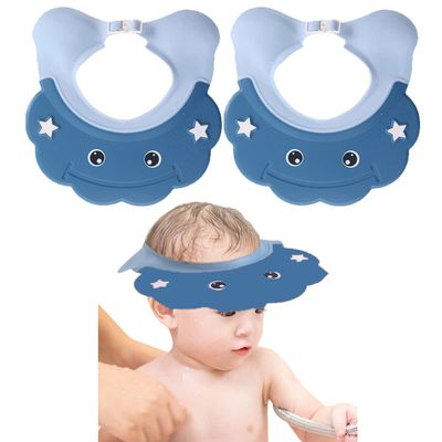 2 Pieces Baby Shower Cap Shield Toddler Bathing Hat Adjustable Shower Visor Cap Infants Bath Ears Head Protection Safe Shampoo Shower Cap Guard Soft Washing Hair Shield Hat for Kids Boys Girls 6M-6Y