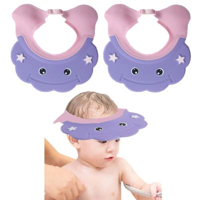 2 Pieces Baby Shower Cap Shield Toddler Bathing Hat Adjustable Shower Visor Cap Infants Bath Ears Head Protection Safe Shampoo Shower Cap Guard Soft Washing Hair Shield Hat for Kids Boys Girls 6M-6Y