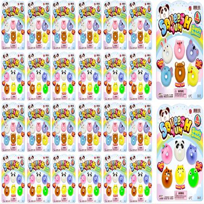 JA-RU Squeesh Yum - Mini Squishy Donut Toy (24 Pack, 6 Mini Mochi Squishies Each) | Donut-Shaped Mochi Squishy Animals | Kids Anger Management Toys | Bulk Party Favors. 3352-24s